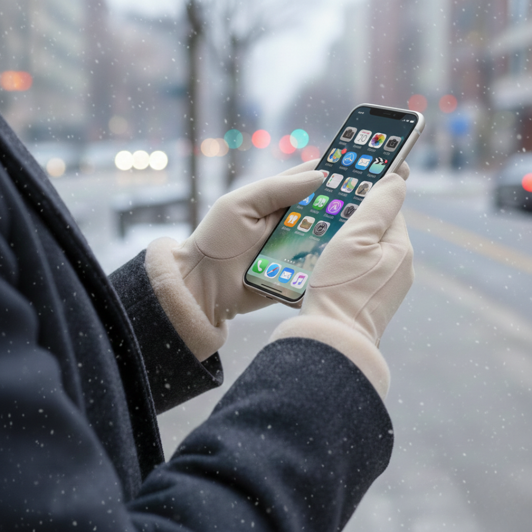 Touchscreen Handschoenen met Pluche Voering voor Dames Beige Winter Warm Smartphone Bedienen Winddicht Outdoor | Sansoti