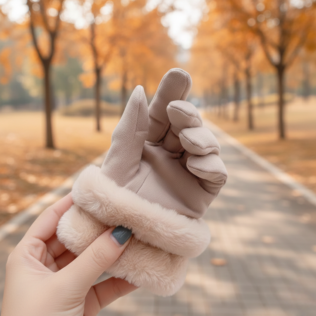 Touchscreen Handschoenen met Pluche Voering voor Dames Beige Winter Warm Smartphone Bedienen Winddicht Outdoor | Sansoti