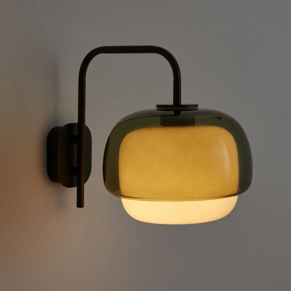 Colored Glass Wall Lamp with Round Shade – Green, Pink, Orange – Modern LED Lighting | Sansoti