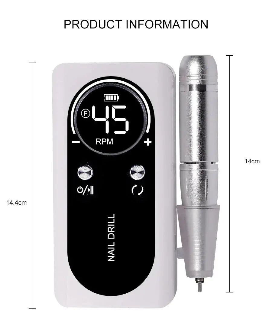 Professional nail drill 45,000 RPM rechargeable – USB-C electric nail care system for acrylic, gel polish and natural nails | Sansoti