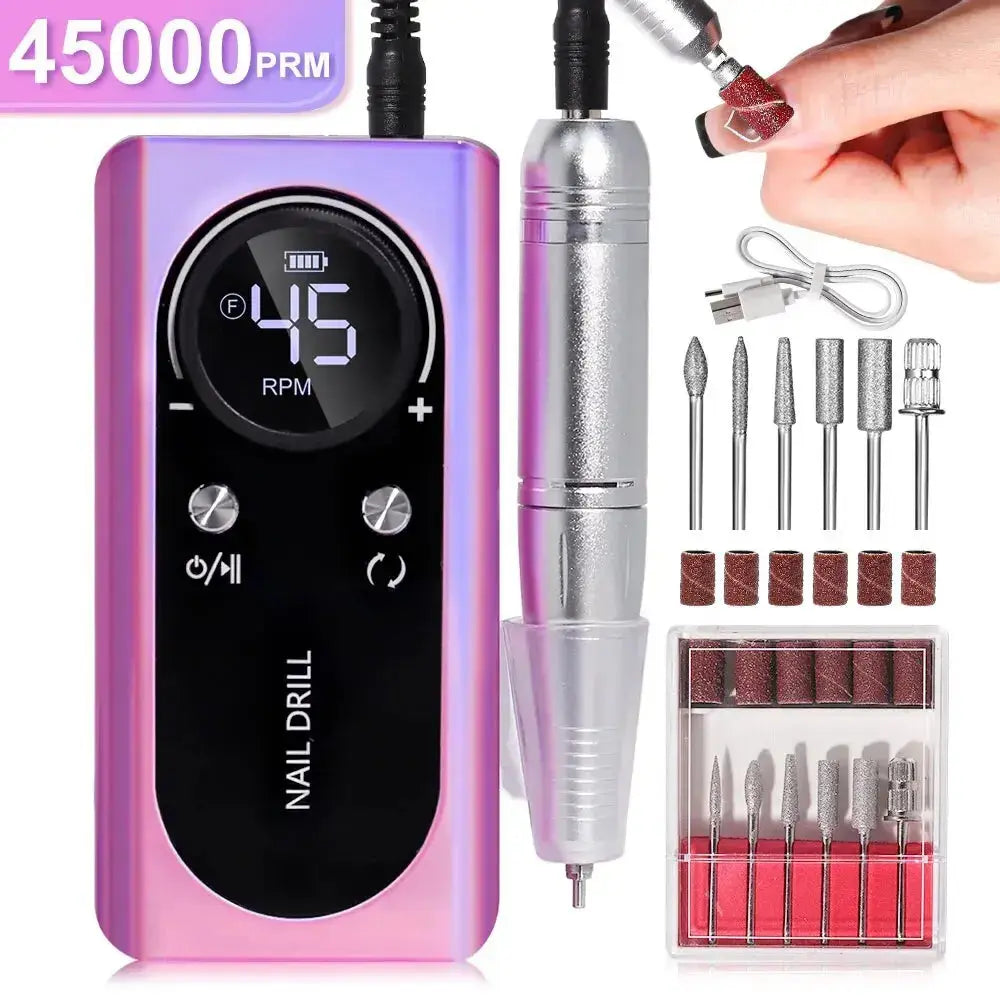 Professional nail drill 45,000 RPM rechargeable – USB-C electric nail care system for acrylic, gel polish and natural nails | Sansoti