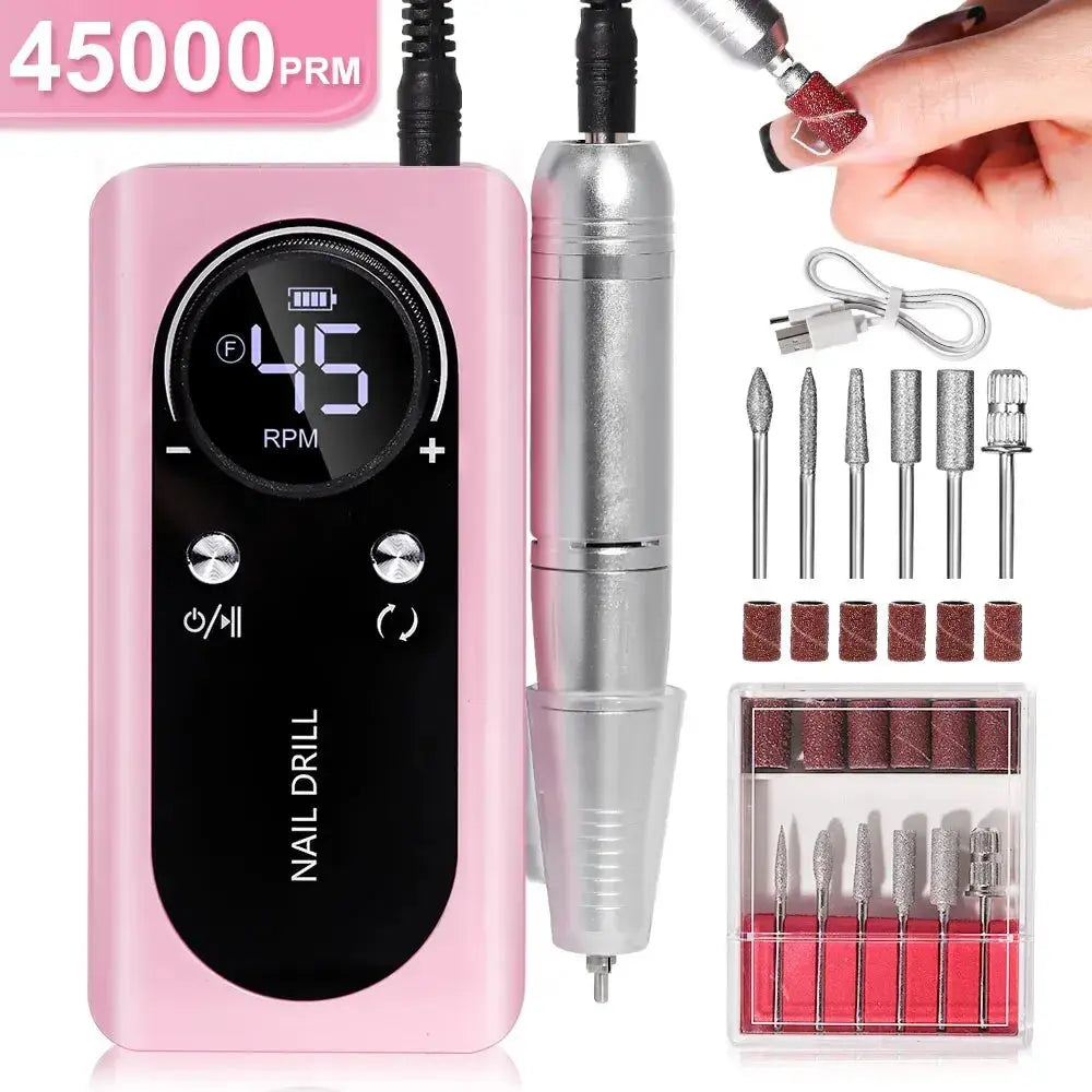 Professional nail drill 45,000 RPM rechargeable – USB-C electric nail care system for acrylic, gel polish and natural nails | Sansoti