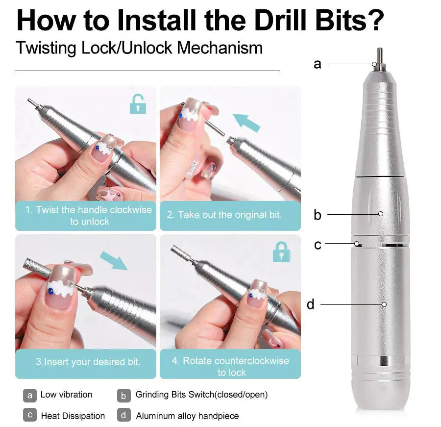 Professional nail drill 45,000 RPM rechargeable – USB-C electric nail care system for acrylic, gel polish and natural nails | Sansoti