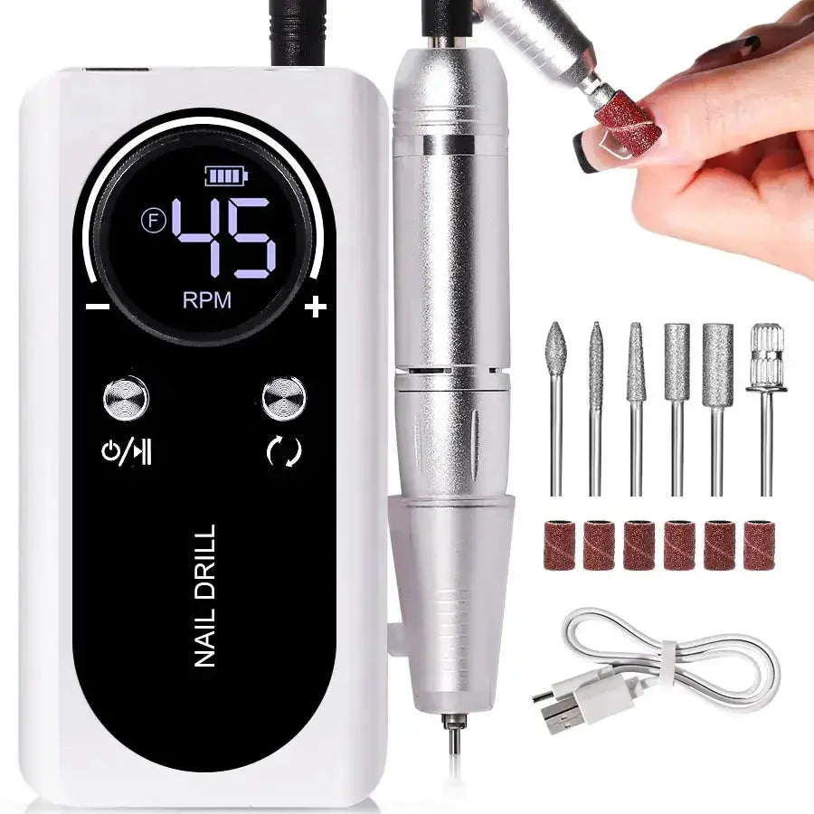 Professional nail drill 45,000 RPM rechargeable – USB-C electric nail care system for acrylic, gel polish and natural nails | Sansoti