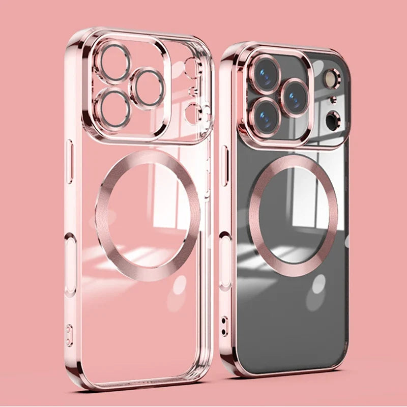 Transparent MagSafe Phone Case with Tempered Glass Camera Protection Shockproof for iPhone 11 to 17 Pro Max | Sansoti