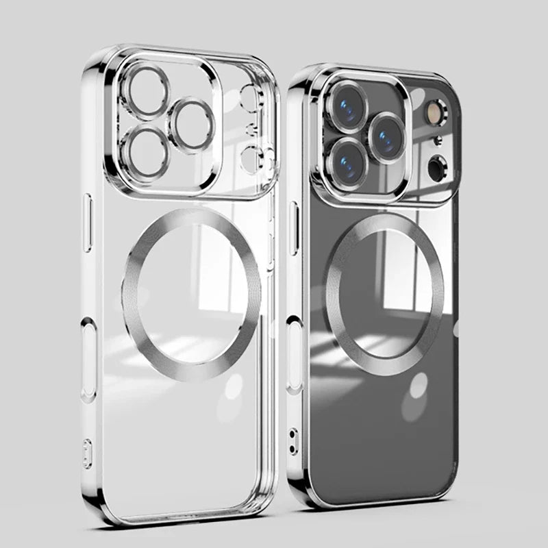 Transparent MagSafe Phone Case with Tempered Glass Camera Protection Shockproof for iPhone 11 to 17 Pro Max | Sansoti