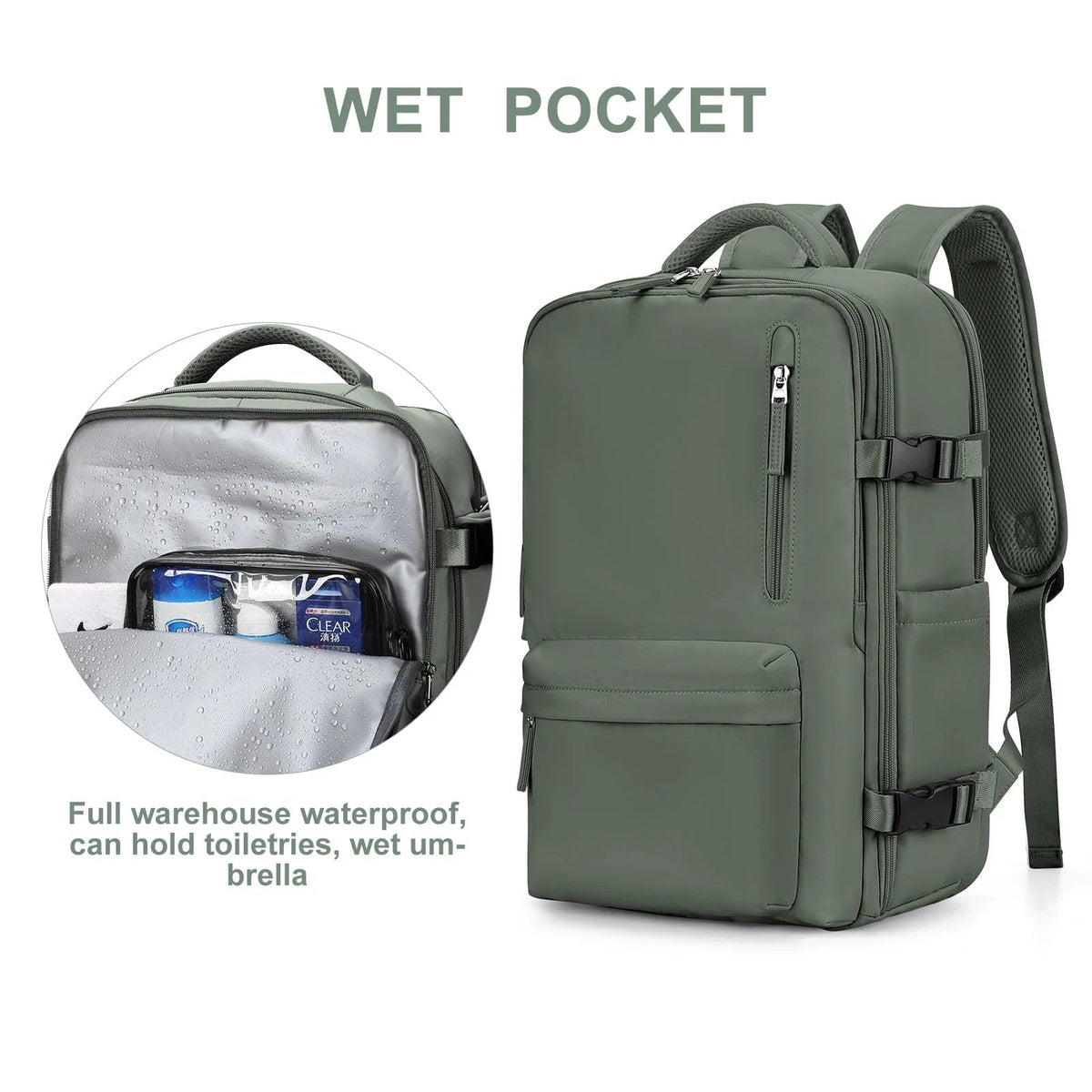 Damen-Reiserucksack 35 l mit USB-Ladeanschluss und Diebstahlschutzfach, wasserdichte Nylon-Laptop- und Sporttasche, Wochenendtasche | Sansoti