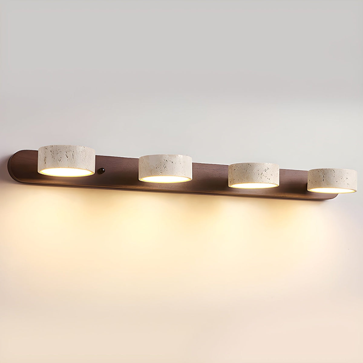 Travertin-Wandlampe mit Holzfuß und doppelter LED-Lichtquelle, natürliches Stein-Design, Wandbeleuchtung für Schlafzimmer, Flur und Wohnzimmer | Sansoti