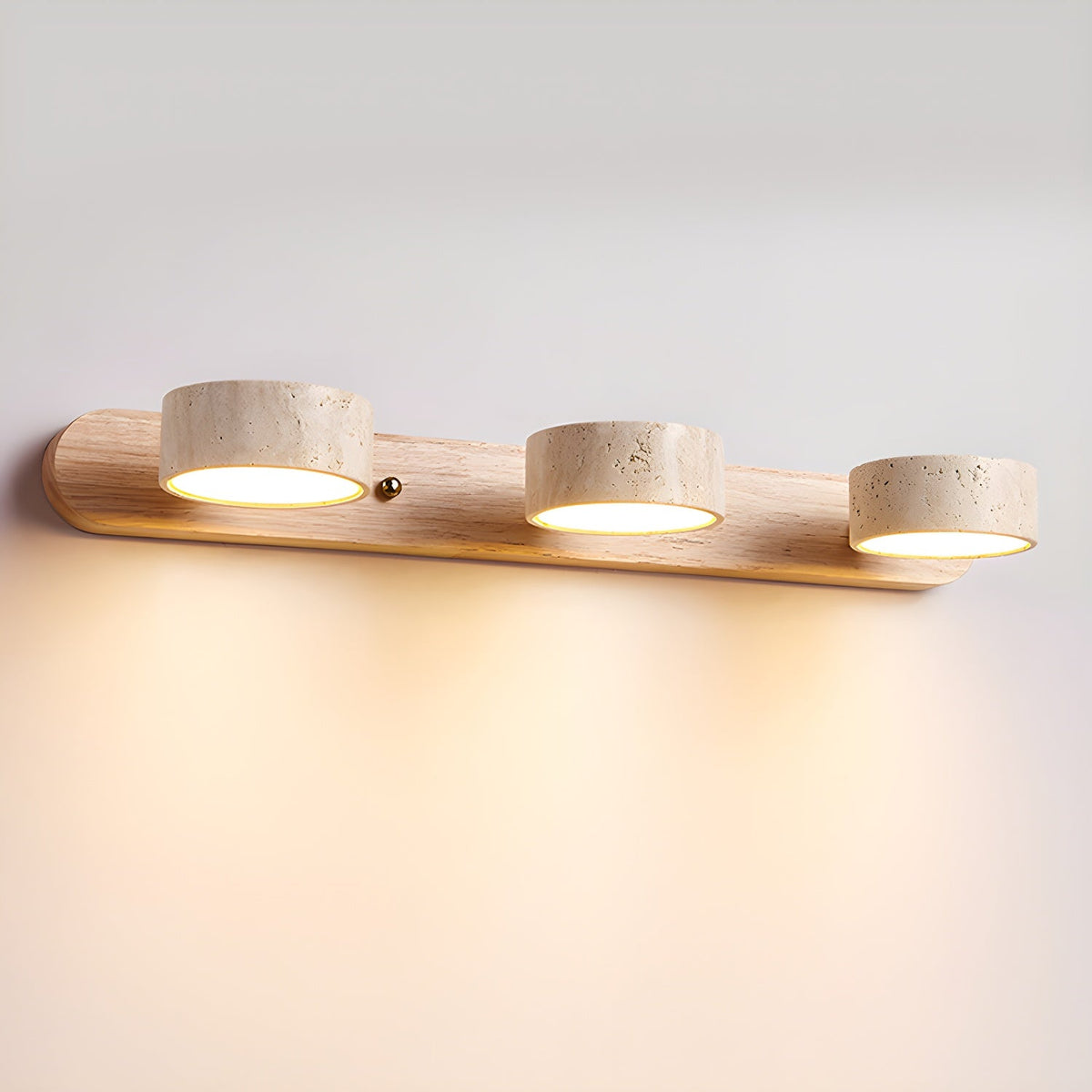 Travertin-Wandlampe mit Holzfuß und doppelter LED-Lichtquelle, natürliches Stein-Design, Wandbeleuchtung für Schlafzimmer, Flur und Wohnzimmer | Sansoti