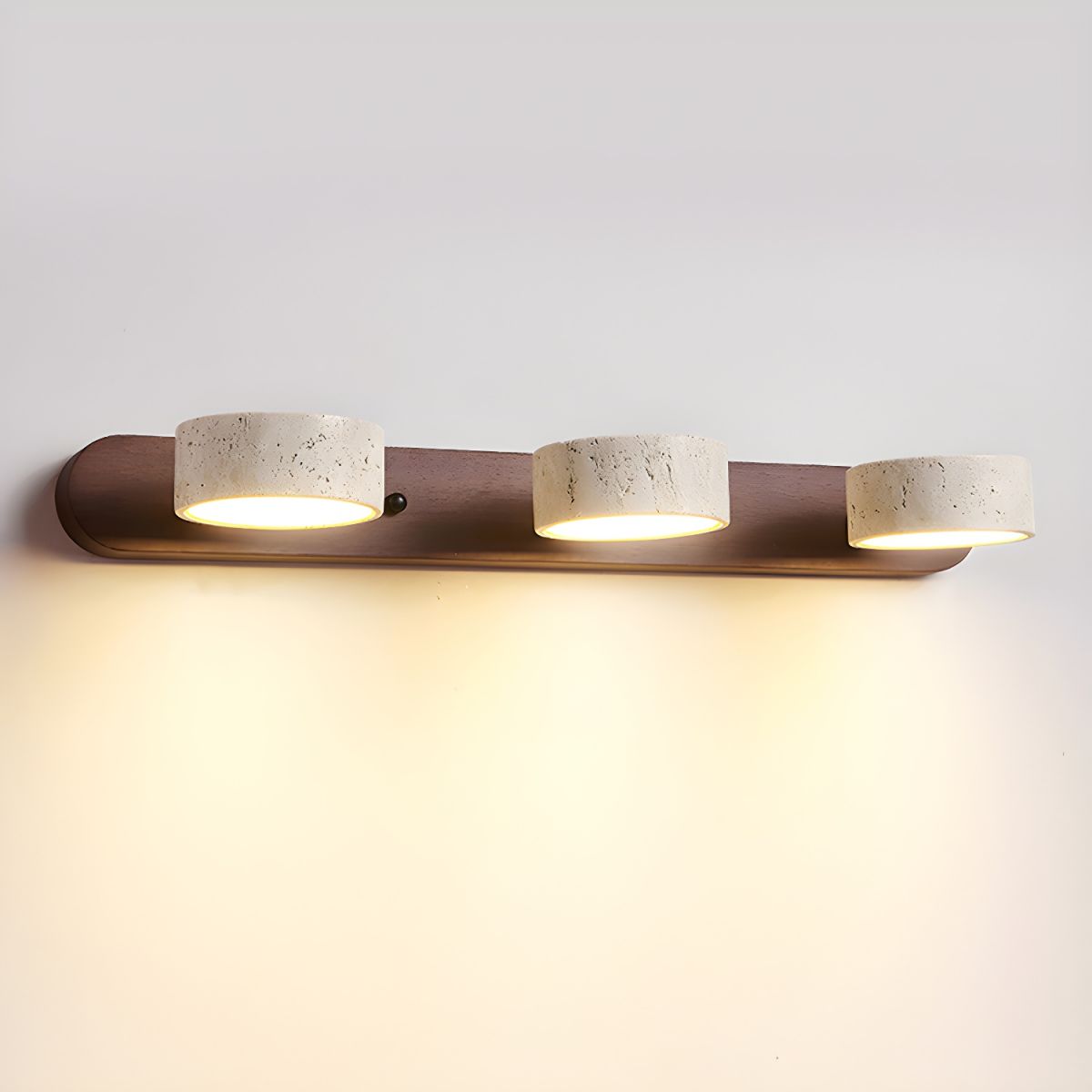 Travertin-Wandlampe mit Holzfuß und doppelter LED-Lichtquelle, natürliches Stein-Design, Wandbeleuchtung für Schlafzimmer, Flur und Wohnzimmer | Sansoti