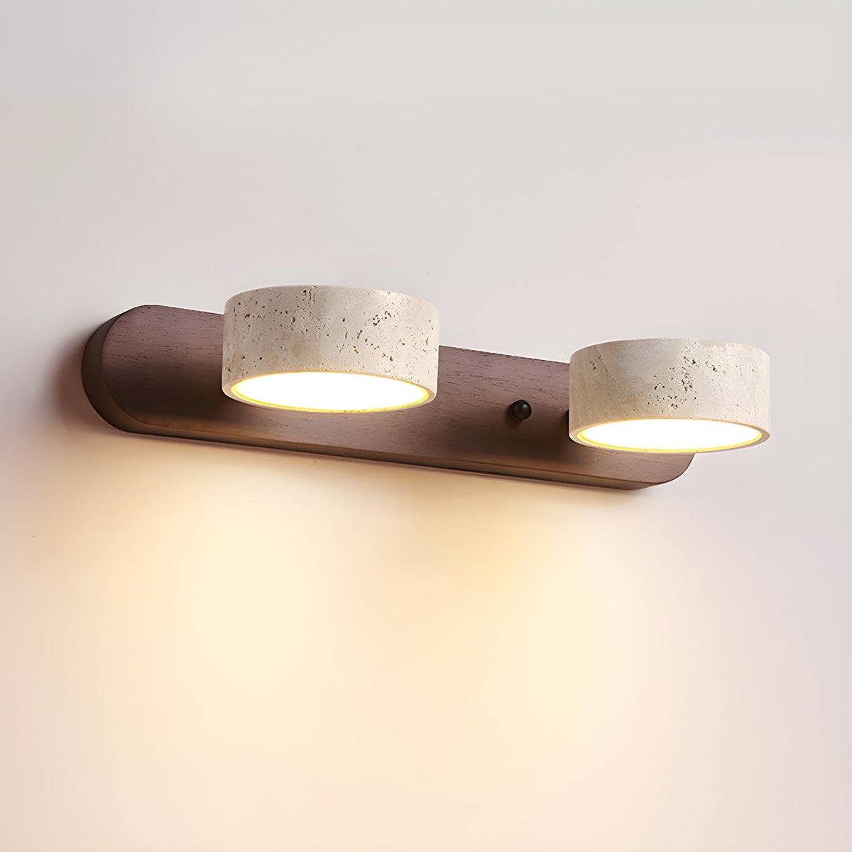 Travertin-Wandlampe mit Holzfuß und doppelter LED-Lichtquelle, natürliches Stein-Design, Wandbeleuchtung für Schlafzimmer, Flur und Wohnzimmer | Sansoti