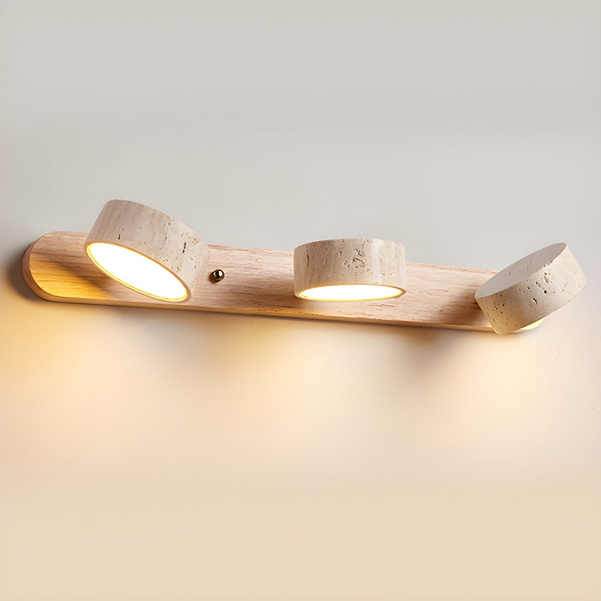 Travertin-Wandlampe mit Holzfuß und doppelter LED-Lichtquelle, natürliches Stein-Design, Wandbeleuchtung für Schlafzimmer, Flur und Wohnzimmer | Sansoti