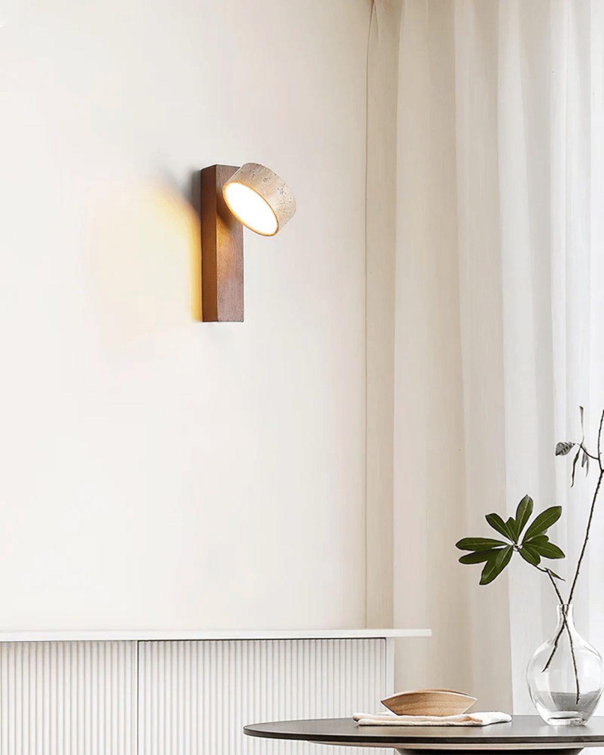 Wandleuchte Travertin Walnuss Holz Verstellbar Downlight Japandi 23cm | Sansoti
