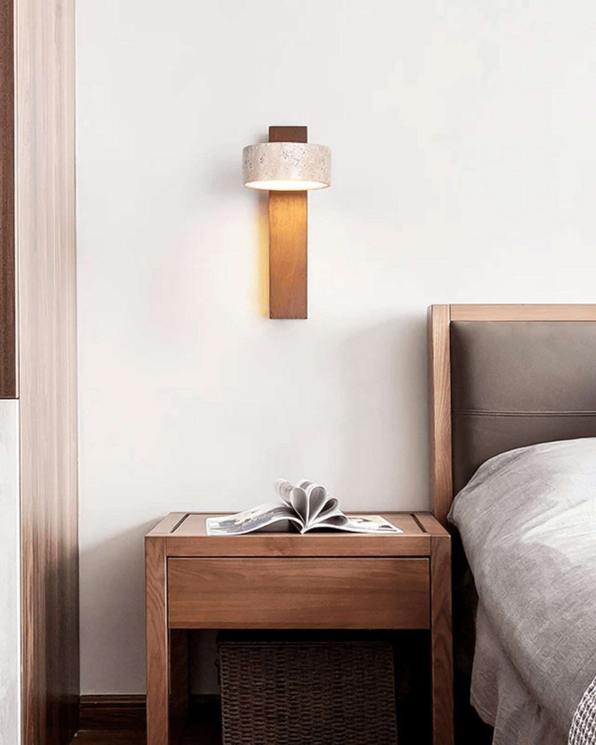 Wandleuchte Travertin Walnuss Holz Verstellbar Downlight Japandi 23cm | Sansoti
