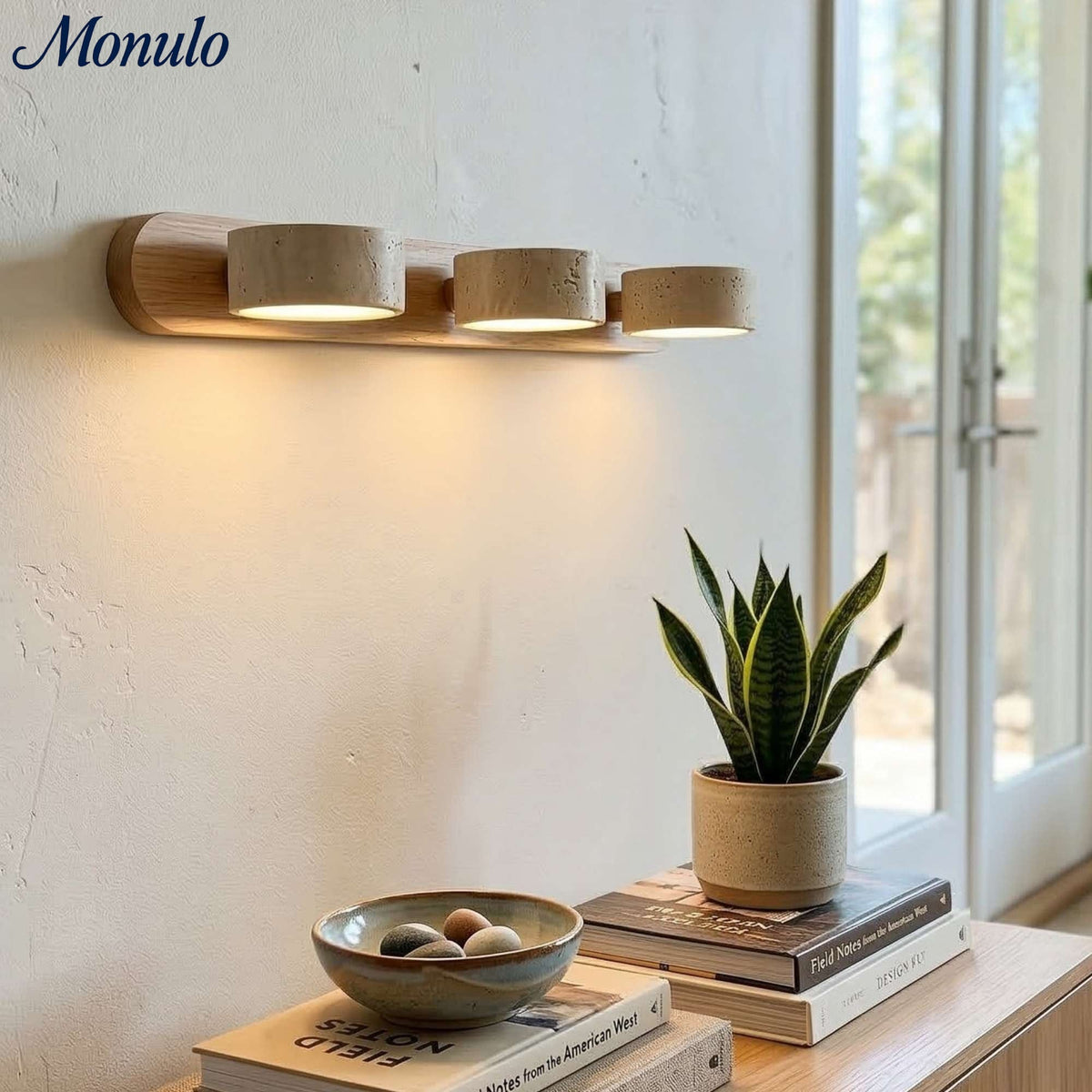Wall lamp with multiple light points natural stone modern bathroom lighting warm white cool white 2-3-4 lights stone fixture | Sansoti
