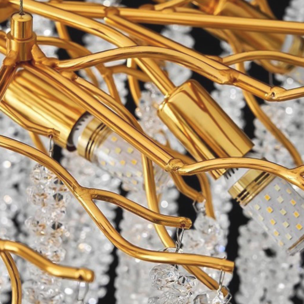Kristallkronleuchter mit Weidenzweig-Design, Deckenlampe aus goldfarbenem Aluminium, LED, einstellbare Lichtfarbe, Esszimmer | Sansoti