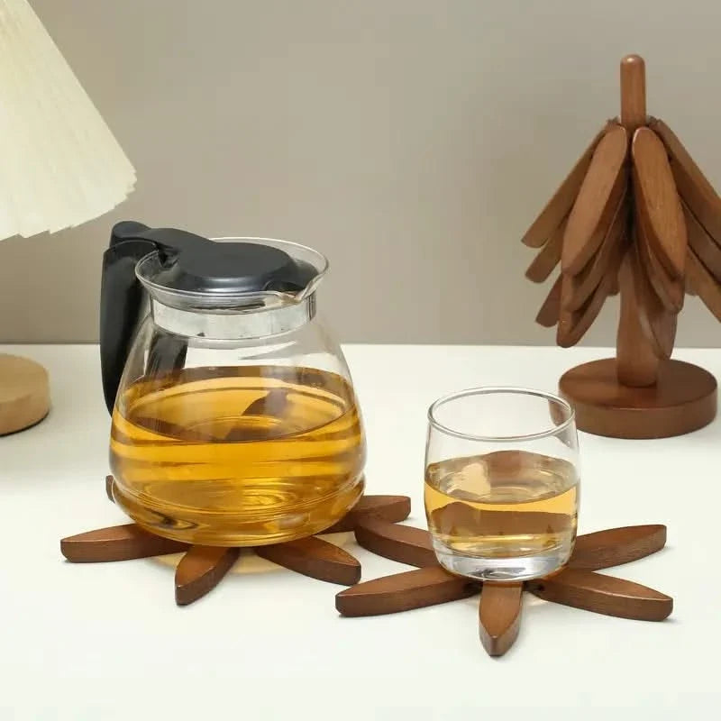 Tree-Shaped Wooden Coaster Set Heat-Resistant Natural Table Accessory Table Protection Tableware | Sansoti