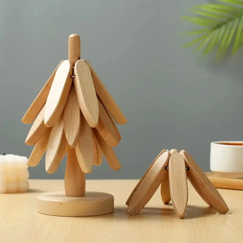 Tree-Shaped Wooden Coaster Set Heat-Resistant Natural Table Accessory Table Protection Tableware | Sansoti