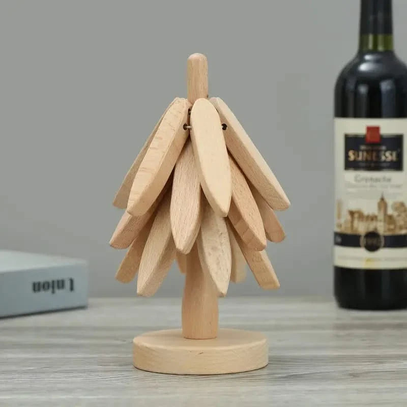 Tree-Shaped Wooden Coaster Set Heat-Resistant Natural Table Accessory Table Protection Tableware | Sansoti