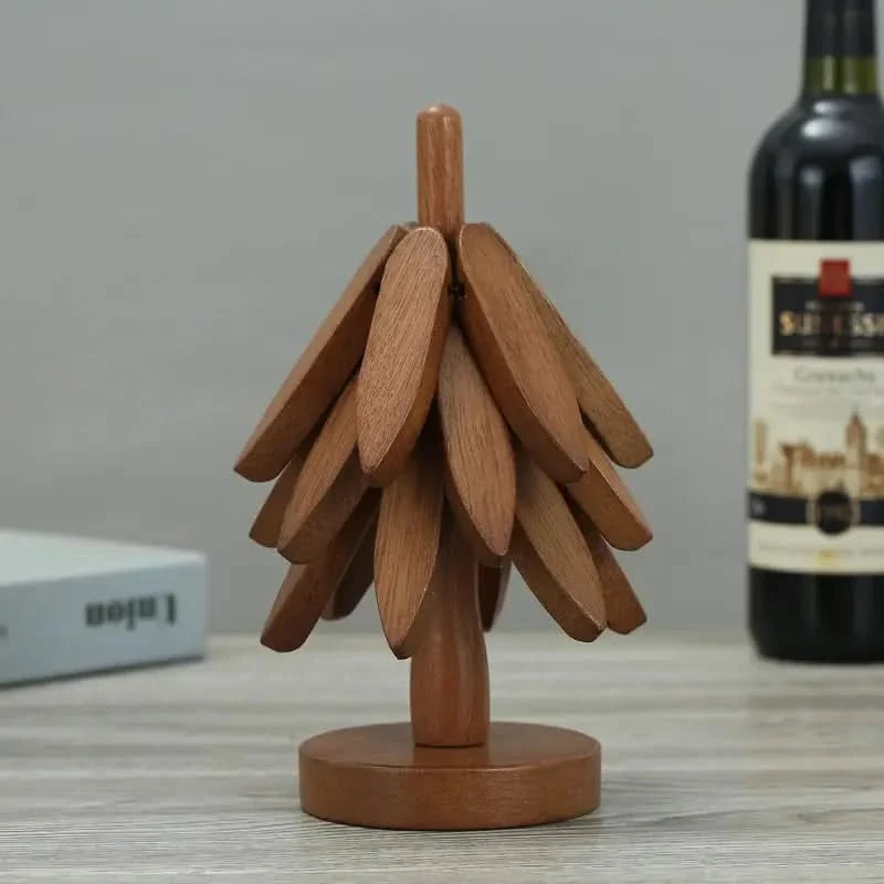 Tree-Shaped Wooden Coaster Set Heat-Resistant Natural Table Accessory Table Protection Tableware | Sansoti
