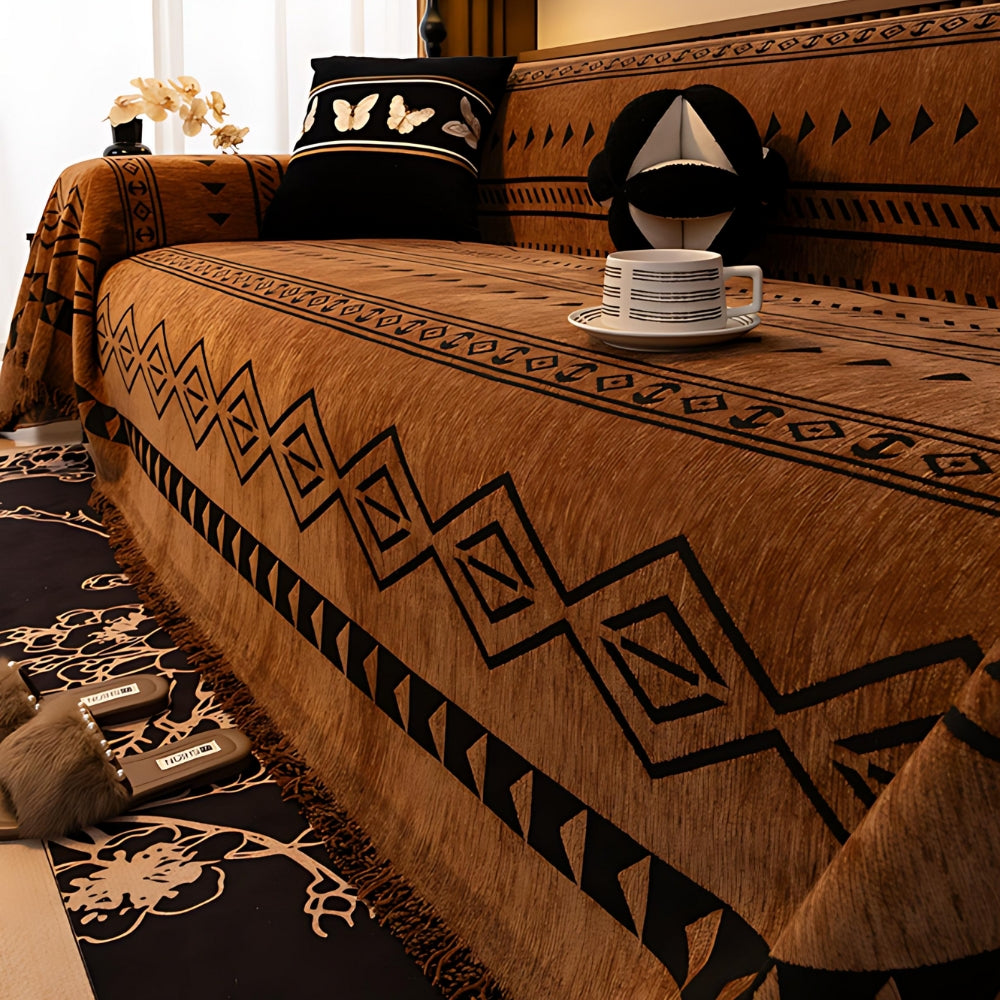 Chenille Sofabezug mit Tribal Geometrischem Muster – schützender Sofabezug für 2-3-Sitzer Sofas und Sessel | Sansoti