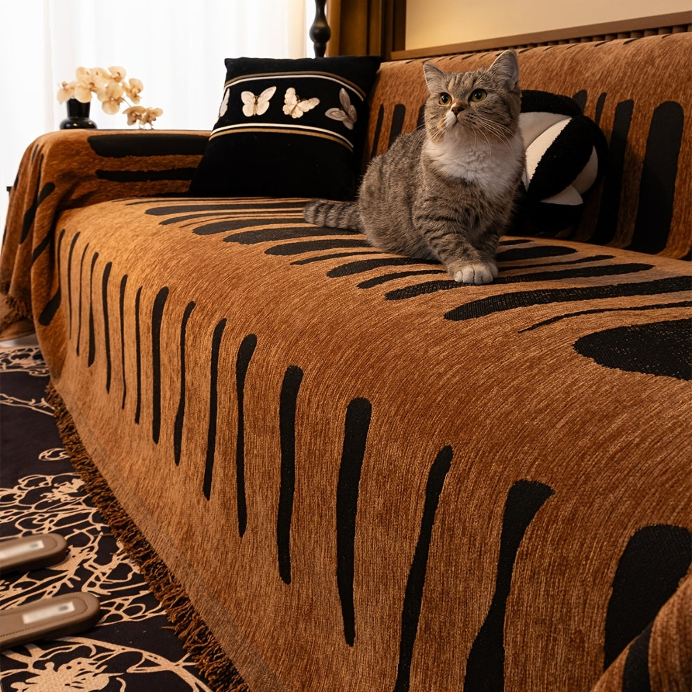 Chenille Sofa Cover with Tribal Geometric Pattern – Protective Sofa Cover for 2-3 Seater Sofas and Armchairs | Sansoti