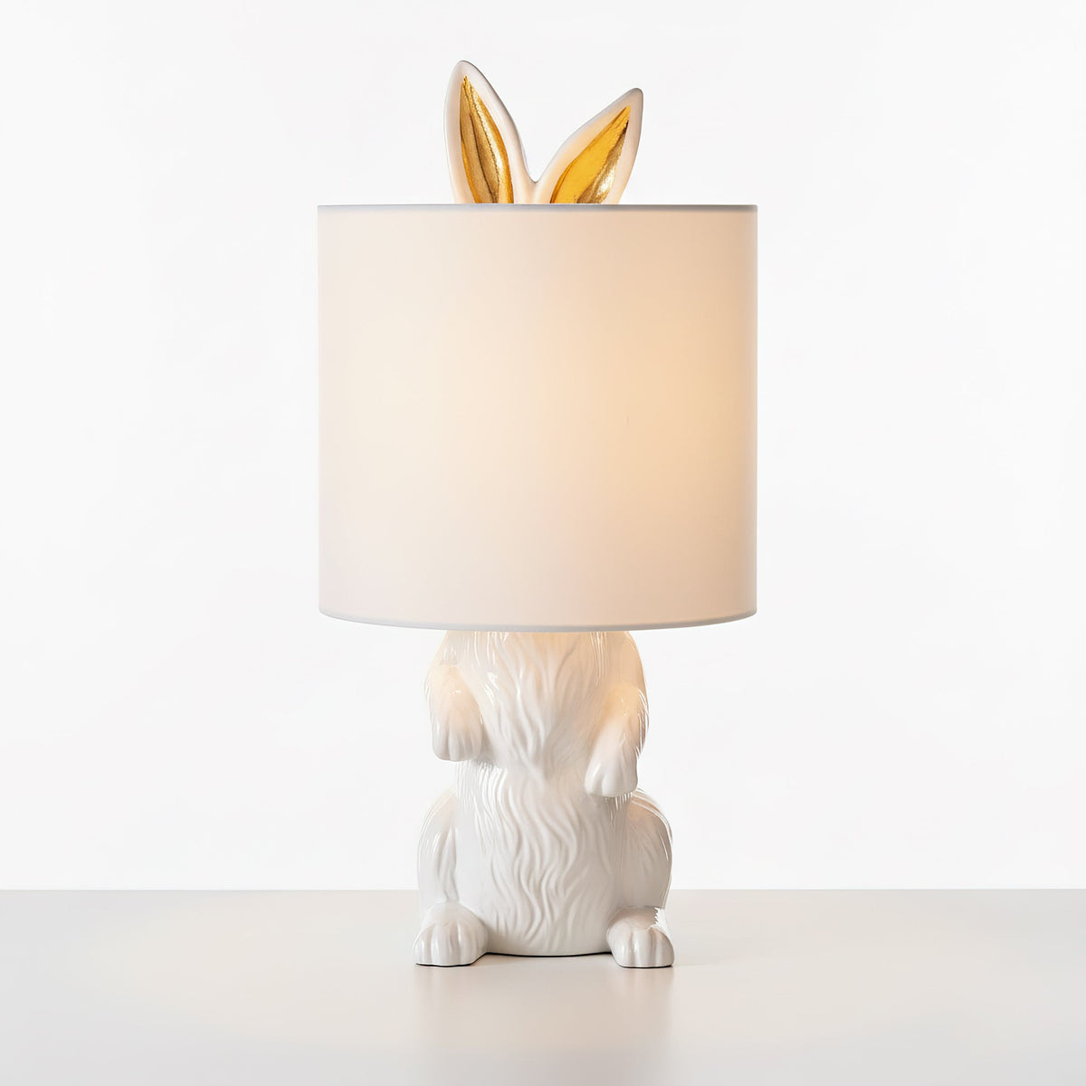 Hare Figurine Table Lamp with Fabric Shade | Modern Design | Resin | Charming Decorative Lighting | Sansoti
