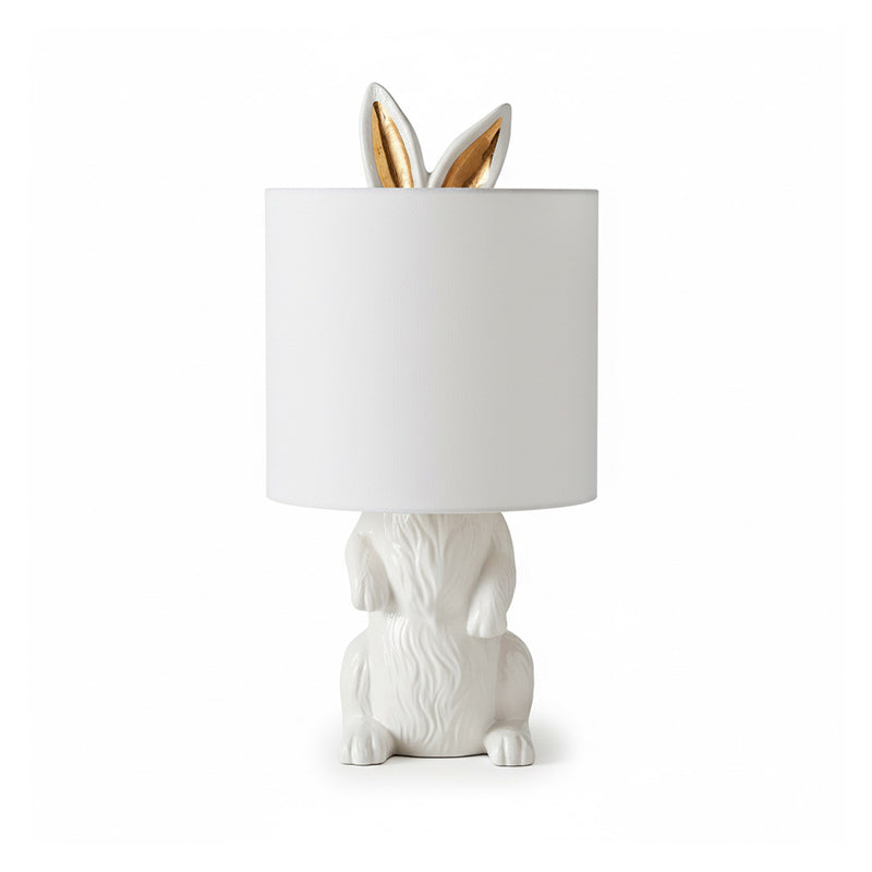 Hare Figurine Table Lamp with Fabric Shade | Modern Design | Resin | Charming Decorative Lighting | Sansoti