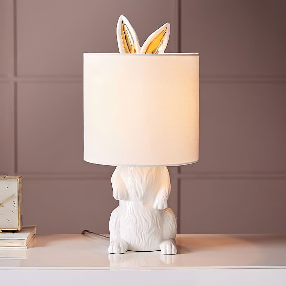 Hare Figurine Table Lamp with Fabric Shade | Modern Design | Resin | Charming Decorative Lighting | Sansoti