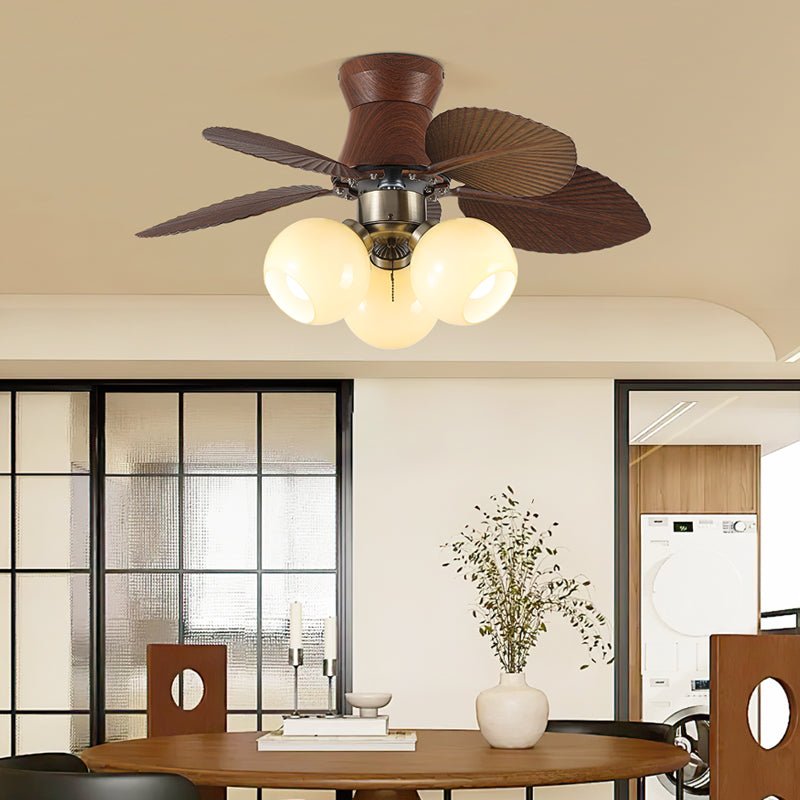 Ceiling Fan with Lighting Oak Finish ø80cm Dimmable Remote Control 6 Speeds Modern Interior Fan with Light Shade Beige | Sansoti