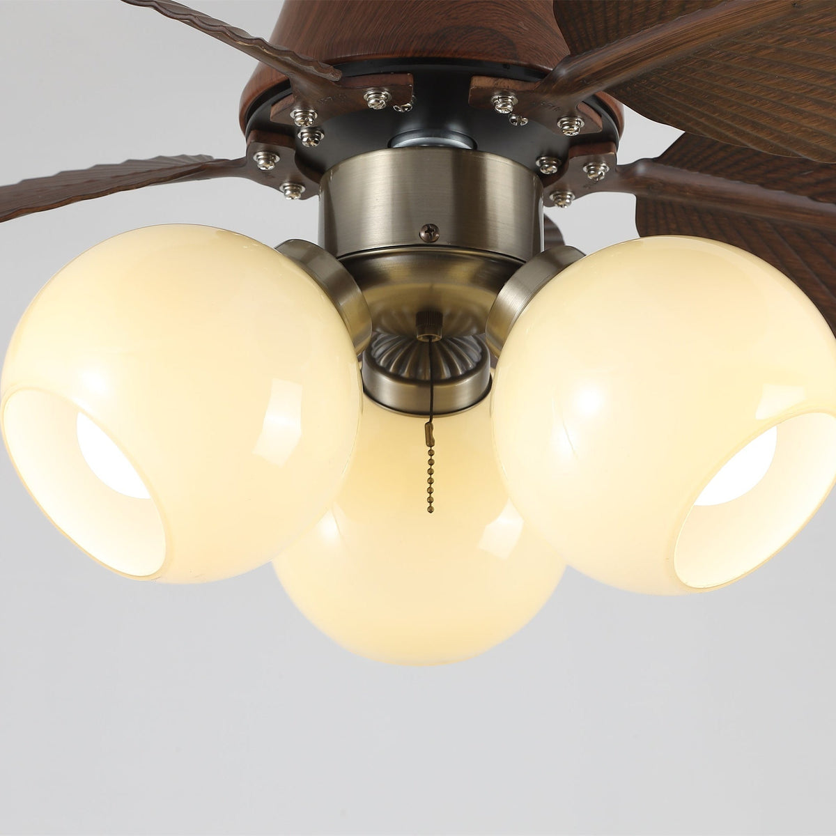 Ceiling Fan with Lighting Oak Finish ø80cm Dimmable Remote Control 6 Speeds Modern Interior Fan with Light Shade Beige | Sansoti