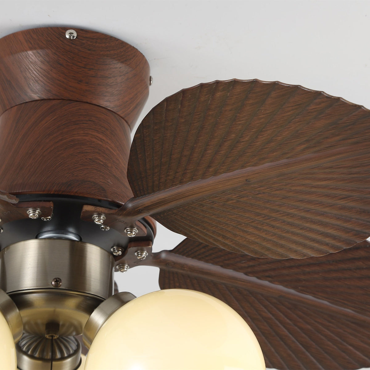 Ceiling Fan with Lighting Oak Finish ø80cm Dimmable Remote Control 6 Speeds Modern Interior Fan with Light Shade Beige | Sansoti