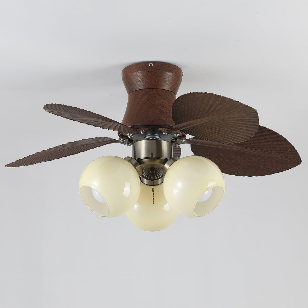 Ceiling Fan with Lighting Oak Finish ø80cm Dimmable Remote Control 6 Speeds Modern Interior Fan with Light Shade Beige | Sansoti