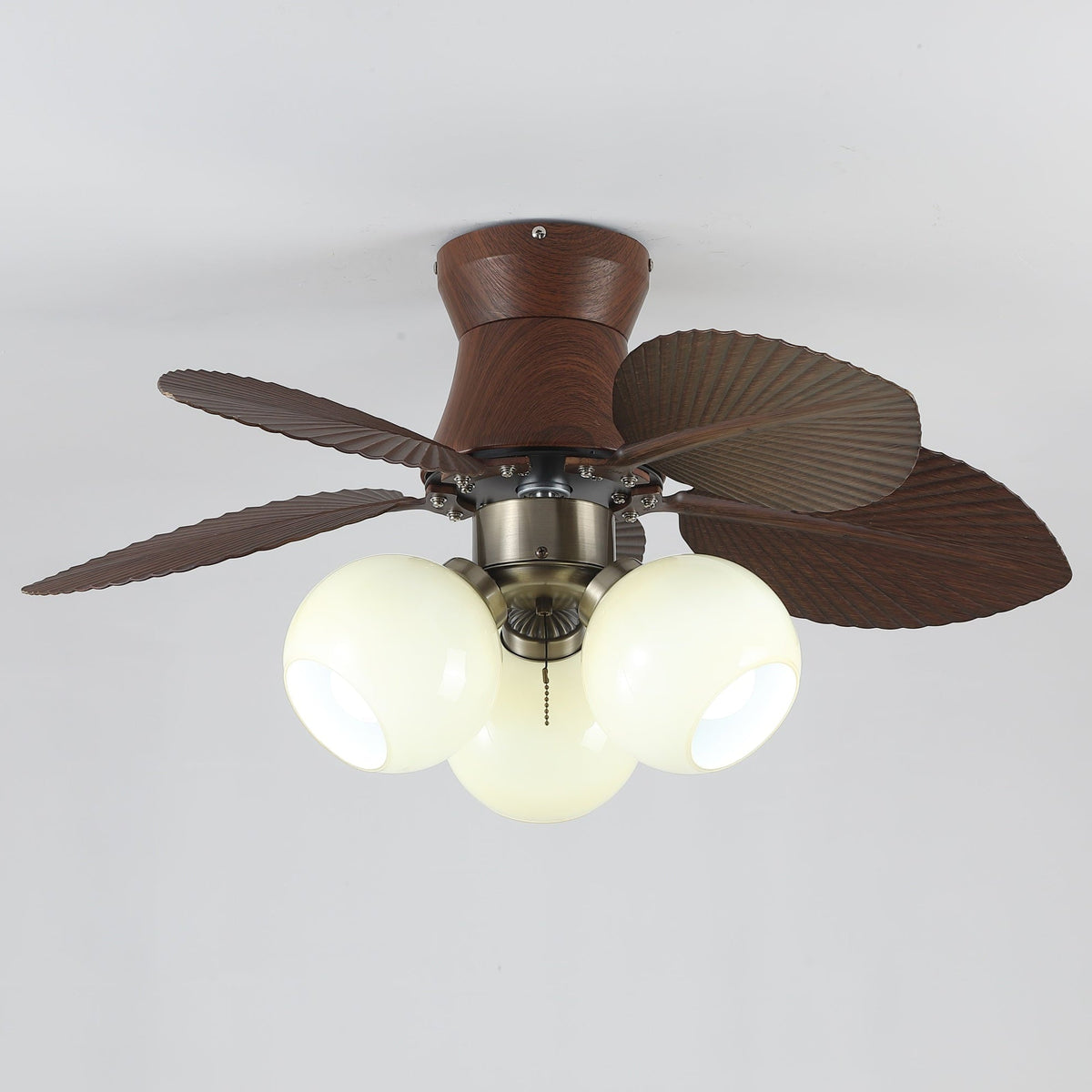 Ceiling Fan with Lighting Oak Finish ø80cm Dimmable Remote Control 6 Speeds Modern Interior Fan with Light Shade Beige | Sansoti