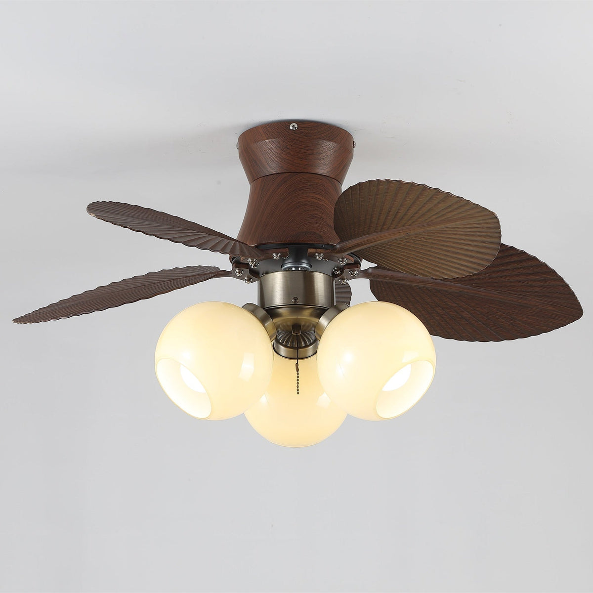 Ceiling Fan with Lighting Oak Finish ø80cm Dimmable Remote Control 6 Speeds Modern Interior Fan with Light Shade Beige | Sansoti