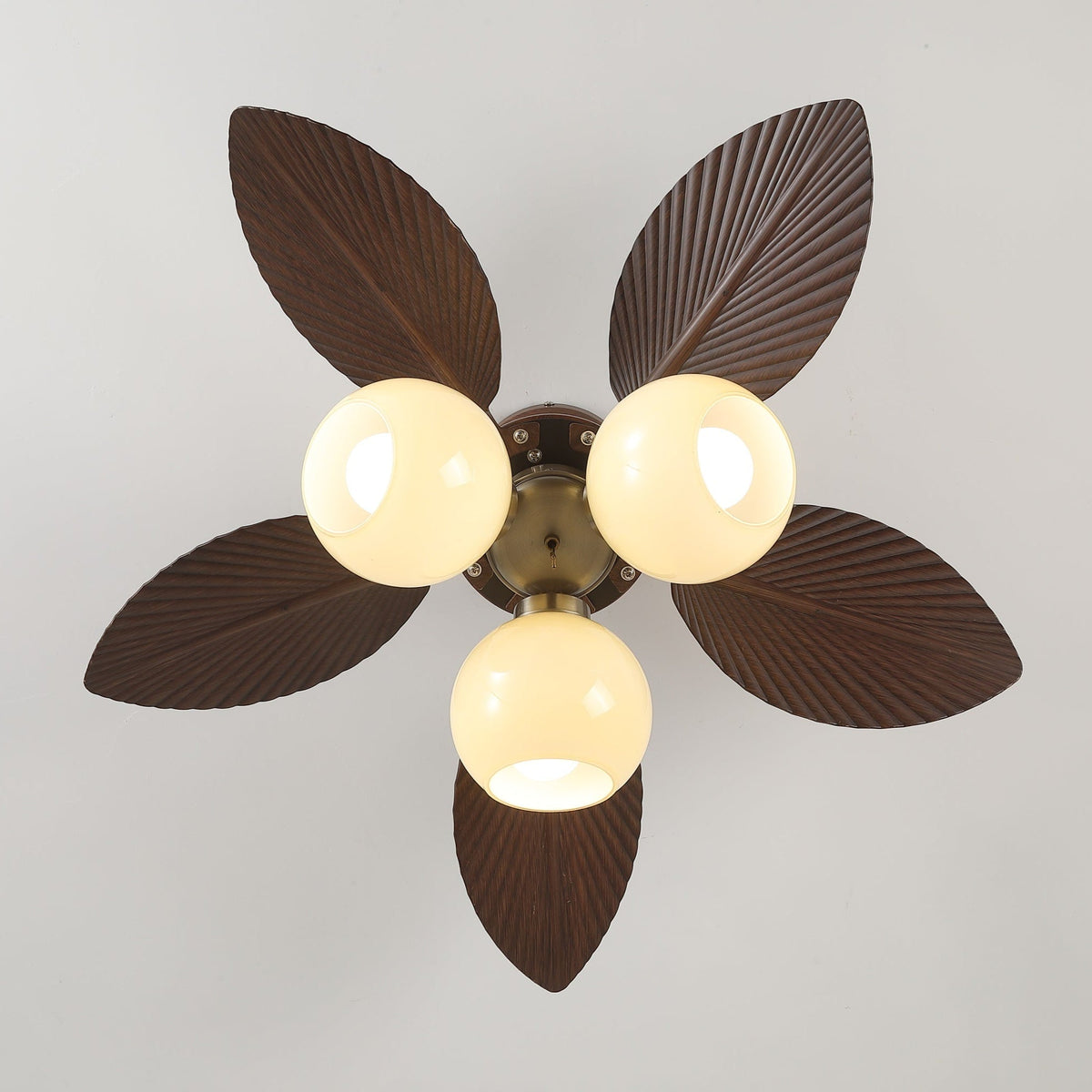 Ceiling Fan with Lighting Oak Finish ø80cm Dimmable Remote Control 6 Speeds Modern Interior Fan with Light Shade Beige | Sansoti