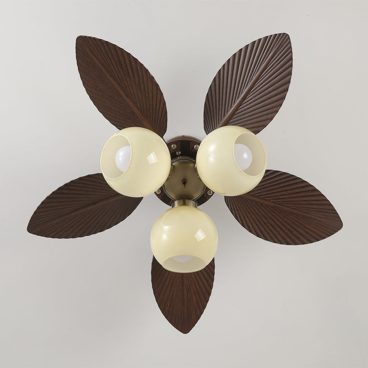 Ceiling Fan with Lighting Oak Finish ø80cm Dimmable Remote Control 6 Speeds Modern Interior Fan with Light Shade Beige | Sansoti