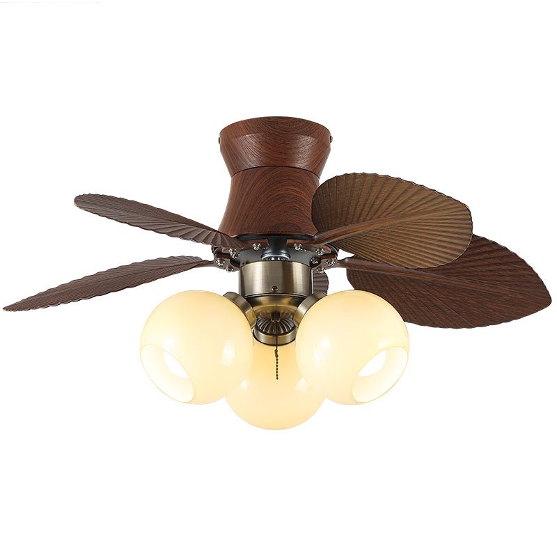 Ceiling Fan with Lighting Oak Finish ø80cm Dimmable Remote Control 6 Speeds Modern Interior Fan with Light Shade Beige | Sansoti