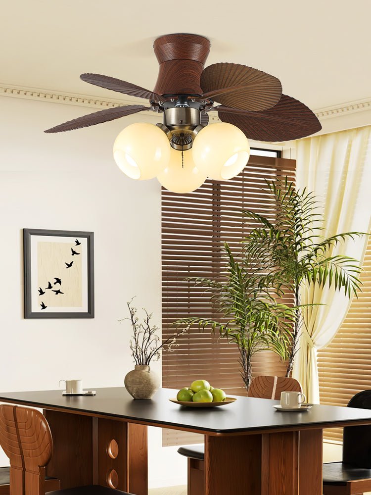 Ceiling Fan with Lighting Oak Finish ø80cm Dimmable Remote Control 6 Speeds Modern Interior Fan with Light Shade Beige | Sansoti