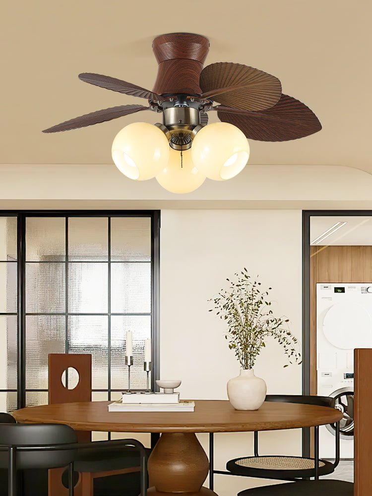 Ceiling Fan with Lighting Oak Finish ø80cm Dimmable Remote Control 6 Speeds Modern Interior Fan with Light Shade Beige | Sansoti