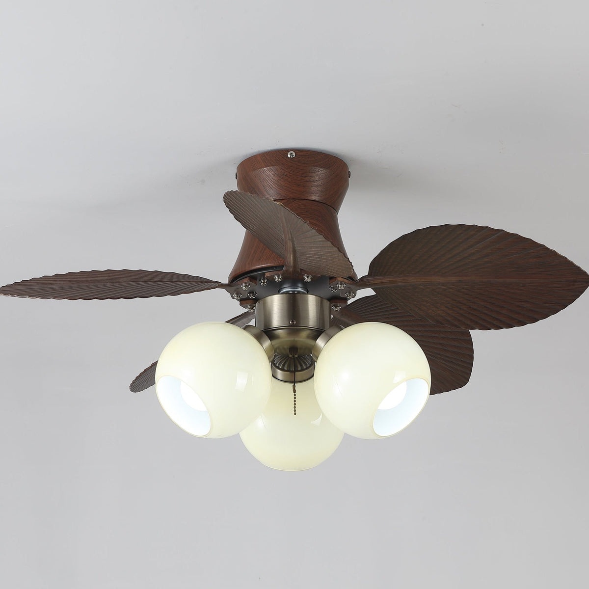 Ceiling Fan with Lighting Oak Finish ø80cm Dimmable Remote Control 6 Speeds Modern Interior Fan with Light Shade Beige | Sansoti