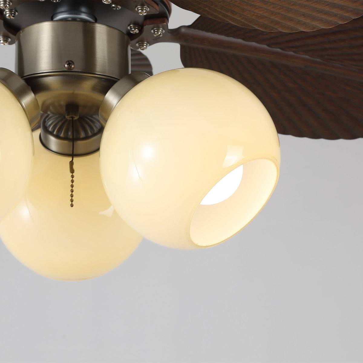 Ceiling Fan with Lighting Oak Finish ø80cm Dimmable Remote Control 6 Speeds Modern Interior Fan with Light Shade Beige | Sansoti