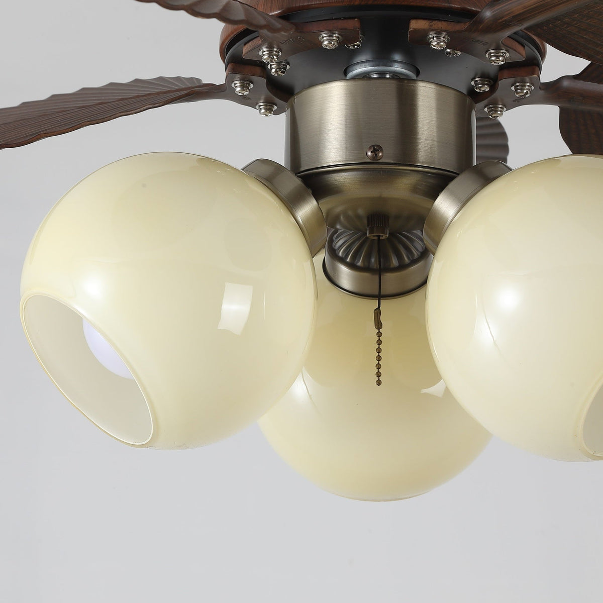 Ceiling Fan with Lighting Oak Finish ø80cm Dimmable Remote Control 6 Speeds Modern Interior Fan with Light Shade Beige | Sansoti
