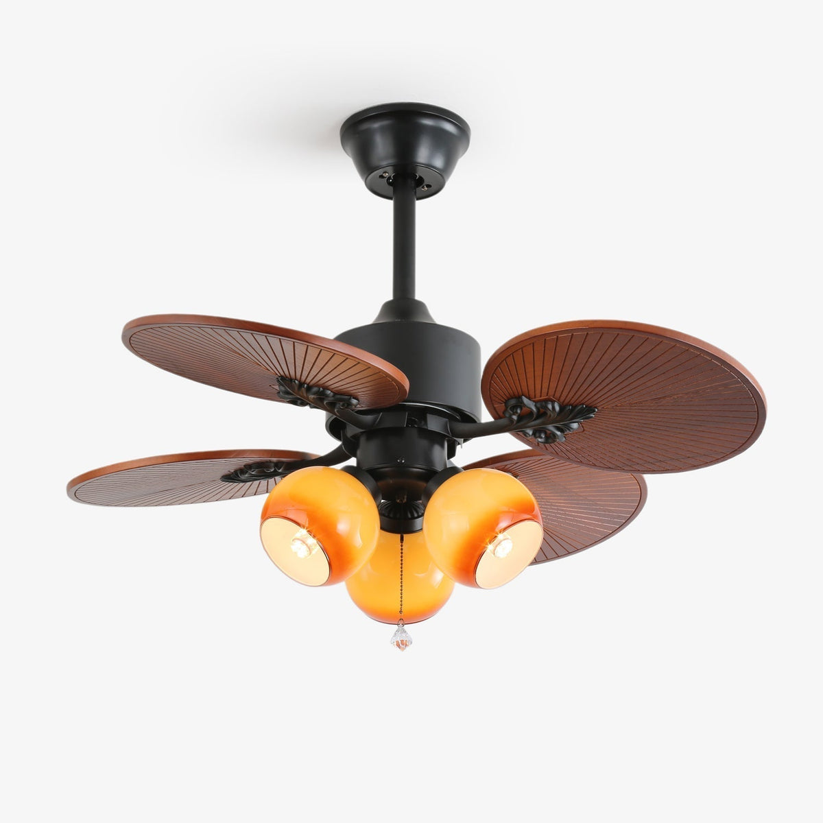 Tropical ceiling fan with glass lampshade - Quiet room fan 6 speeds Remote control | Sansoti