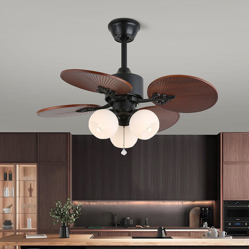 Tropical ceiling fan with glass lampshade - Quiet room fan 6 speeds Remote control | Sansoti