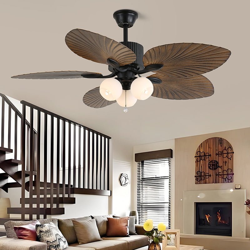 Tropical ceiling fan with glass lampshade - Quiet room fan 6 speeds Remote control | Sansoti