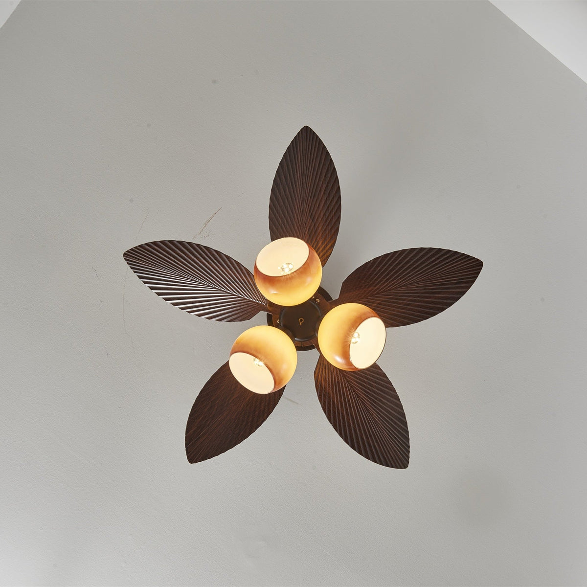 Vintage Ceiling Fan with Lighting – 91cm Diameter – Walnut Finish & Orange Shade | Sansoti