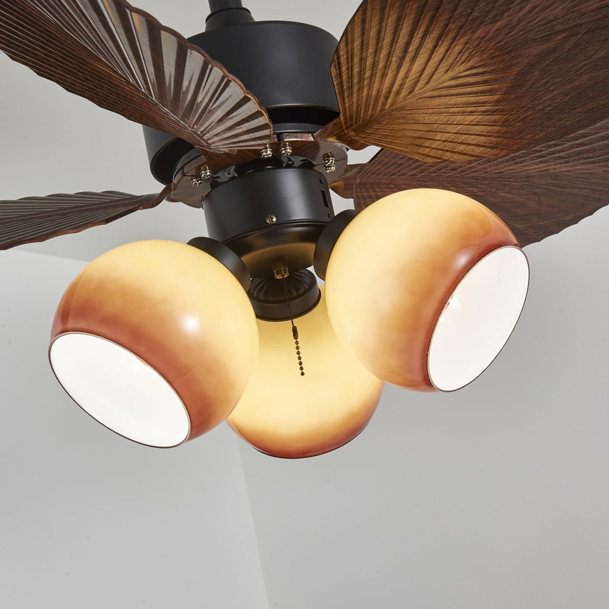 Vintage Ceiling Fan with Lighting – 91cm Diameter – Walnut Finish & Orange Shade | Sansoti