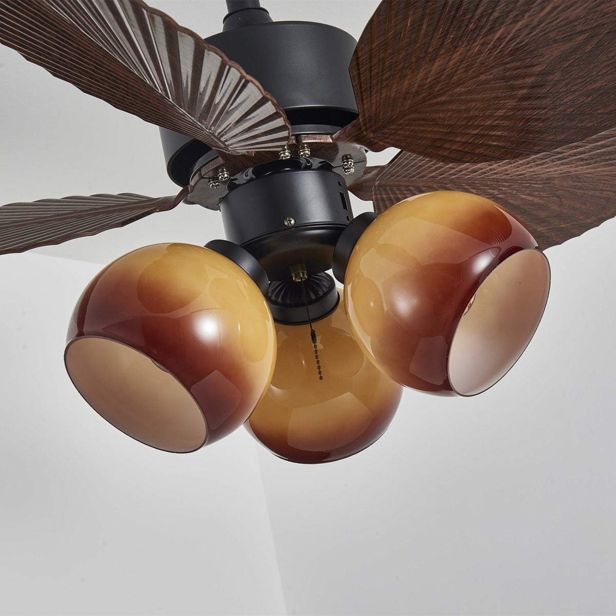 Vintage Ceiling Fan with Lighting – 91cm Diameter – Walnut Finish & Orange Shade | Sansoti