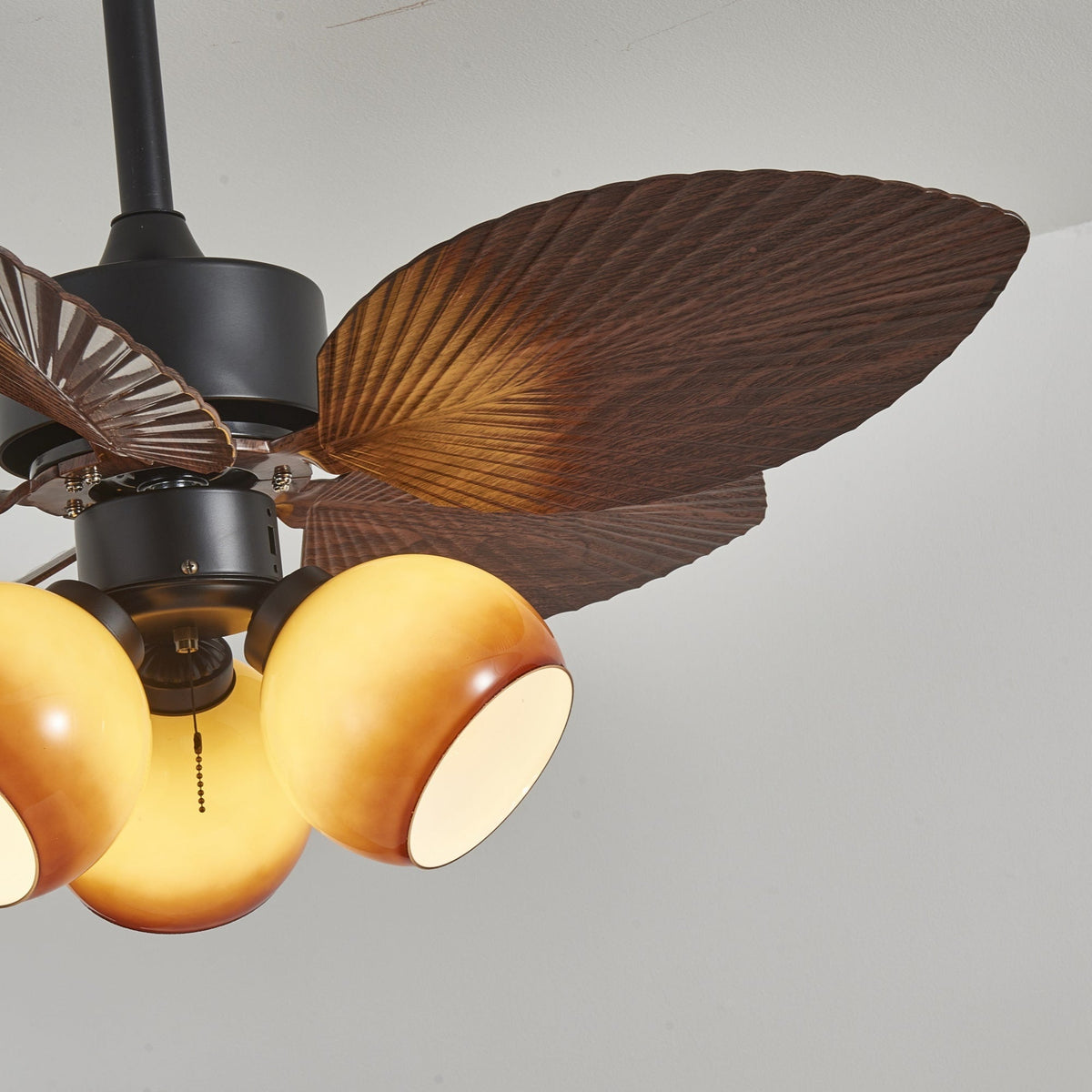 Vintage Ceiling Fan with Lighting – 91cm Diameter – Walnut Finish & Orange Shade | Sansoti